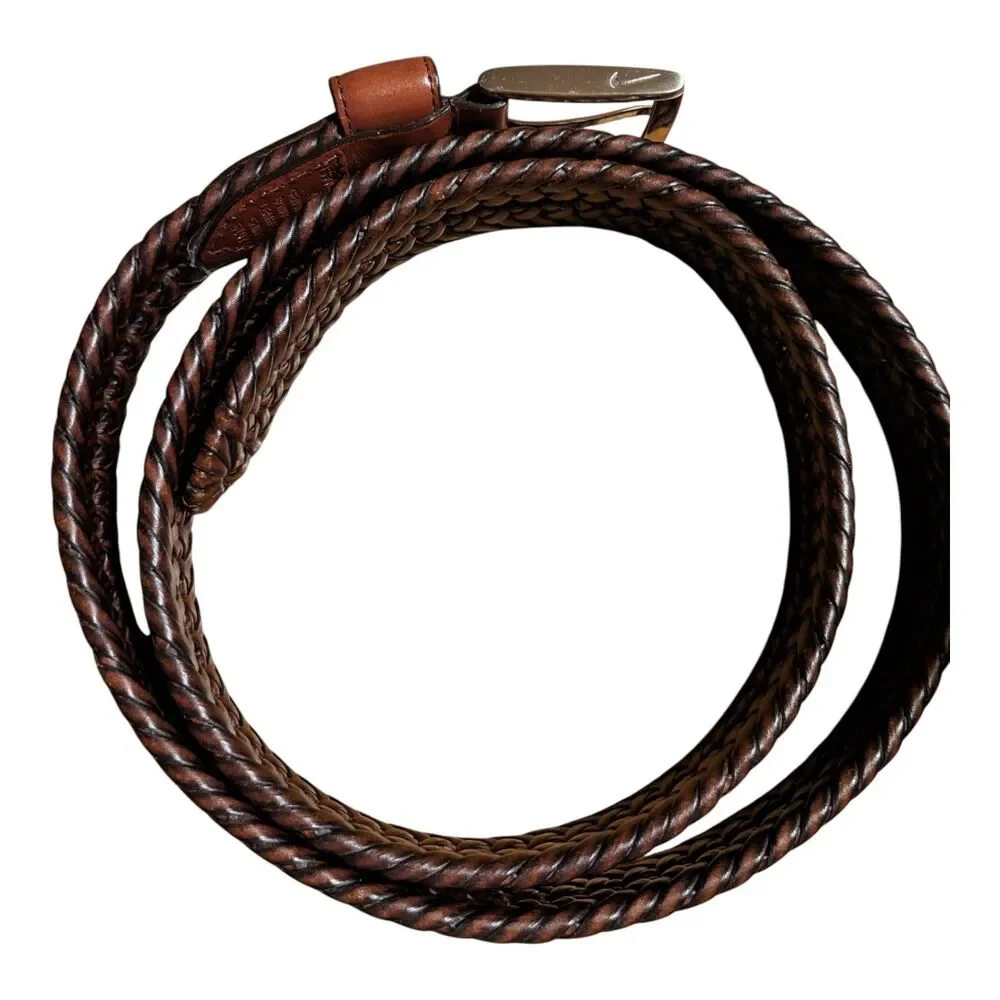 Nike Men's Braided Leather Belt Size 42 Brown Woven Bonded Silver Buckle Casual